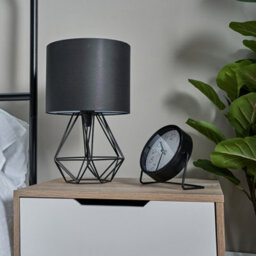 Valuelights Angus Pair Of Modern Black Metal Basket Cage Table Lamps With Black Fabric Shades - thumbnail 7