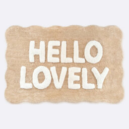 Allure Bath Fashions Hello Lovely Slogan Scalloped Bath Mat Non Slip Bathroom Rug (Beige/white) - thumbnail 2