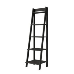 Mercers Furniture Corona Charcoal Ladder Bookcase Open Leaning Shelving Display Unit Solid Wood Mexican Pine Dark Grey - thumbnail 3