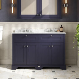 Hudson Reed Floor Standing 4-Door Traditional Vanity With 3 Tap Hole Grey Marble Double Basin, Twilight Blue, 1220X470mm - thumbnail 2