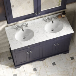 Hudson Reed Floor Standing 4-Door Traditional Vanity With 3 Tap Hole Grey Marble Double Basin, Twilight Blue, 1220X470mm - thumbnail 3