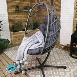 Samuel Alexander Grey Hanging Egg Chair With Stand Waterproof Cover And Cushions Steel Frame Rattan - thumbnail 8