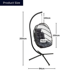 Samuel Alexander Grey Hanging Egg Chair With Stand Waterproof Cover And Cushions Steel Frame Rattan - thumbnail 4