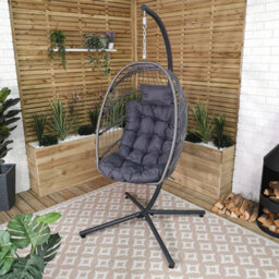 Samuel Alexander Grey Hanging Egg Chair With Stand Waterproof Cover And Cushions Steel Frame Rattan - thumbnail 9