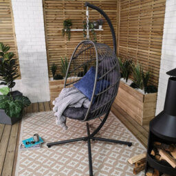 Samuel Alexander Grey Hanging Egg Chair With Stand Waterproof Cover And Cushions Steel Frame Rattan - thumbnail 3