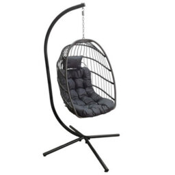 Samuel Alexander Grey Hanging Egg Chair With Stand Waterproof Cover And Cushions Steel Frame Rattan - thumbnail 2