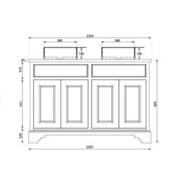 Homestylestore 1210mm Black Grey And Oak Bathroom Vanity Unit With Square Countertop Basins And Gold Square Handles - thumbnail 3