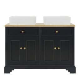 Homestylestore 1210mm Black Grey And Oak Bathroom Vanity Unit With Square Countertop Basins And Gold Square Handles - thumbnail 2