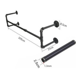 105Cm Industrial Pipe Wall Mounted Clothes Rail Hanging Display - thumbnail 2