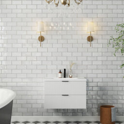 Probaty Bathrooms 790X460X520mm Mdf Wall Vanity Unit,white Concave-Convex Texture 2-Drawers,detachable,soft Close+Ceramic Basin - thumbnail 1