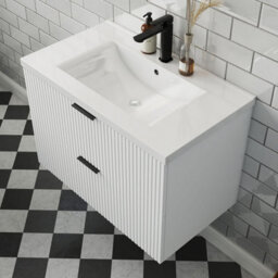 Probaty Bathrooms 790X460X520mm Mdf Wall Vanity Unit,white Concave-Convex Texture 2-Drawers,detachable,soft Close+Ceramic Basin - thumbnail 3