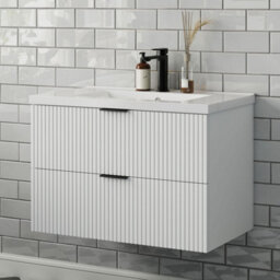 Probaty Bathrooms 790X460X520mm Mdf Wall Vanity Unit,white Concave-Convex Texture 2-Drawers,detachable,soft Close+Ceramic Basin - thumbnail 2