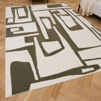 The Rugs Loft Olive And Ivory Abstract Geometric Living Room Area Rug And Runners Soft Pile - image 1