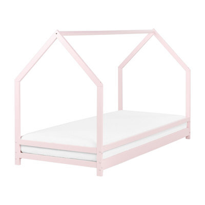 Beliani Kids Bed House Pine Wood Appy 90 X 200 Cm (Eu Single) Pastel Pink - image 1