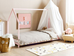 Beliani Kids Bed House Pine Wood Appy 90 X 200 Cm (Eu Single) Pastel Pink - thumbnail 2