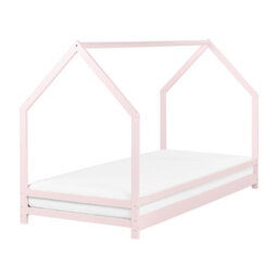 Beliani Kids Bed House Pine Wood Appy 90 X 200 Cm (Eu Single) Pastel Pink - thumbnail 1