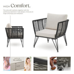 Tectake Garden Chair Sundo - Thick Seat Cushions, Removable Cushion Covers - Anthracite - Set Of 2 - thumbnail 3