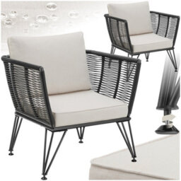 Tectake Garden Chair Sundo - Thick Seat Cushions, Removable Cushion Covers - Anthracite - Set Of 2 - thumbnail 1
