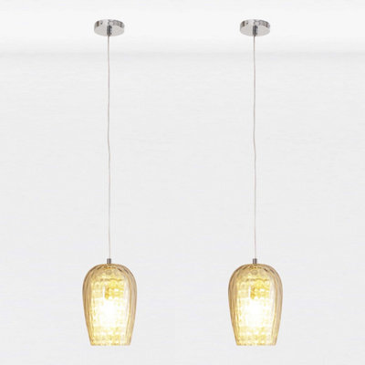 First Choice Lighting Set Of 2 Dimpled Glass And Jewelled Pendant Lights - image 1