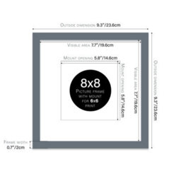 "8X8"" Grey Picture Frame - 8X8"" Square Frame With 6X6"" Mount For 8X8""/6X6"" Pictures Vintage Style Gallery Wall, 1 Pack" - thumbnail 2
