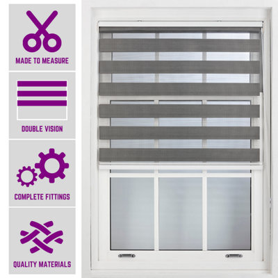 Furnished Made To Measure Day And Night Roller Blinds - Dark Grey Striped Shades For Windows And Doors (W)150Cm (L)210Cm - image 1