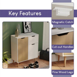 Oak White Modern Sideboard 2 Door 1 Drawer Cabinet Storage Mdf Solid Pine Furniture - thumbnail 4