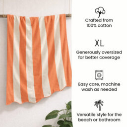 Allure Bath Fashions Large Scalloped Striped Beach Towel - Burnt Orange - thumbnail 4