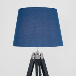 Valuelights Clipper Black Wood And Silver Chrome Tripod Floor Lamp With Navy Blue Tapered Light Shade With 6W Led Gls Bulb - thumbnail 3