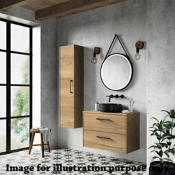Nuie Hudson Reed Juno Wall Hung 2-Drawer Vanity Unit & Black Worktop, Countertop Basin Unit In Autumn Oak, 600mm - thumbnail 2