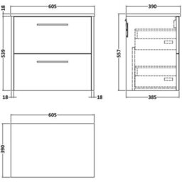 Nuie Hudson Reed Juno Wall Hung 2-Drawer Vanity Unit & Black Worktop, Countertop Basin Unit In Autumn Oak, 600mm - thumbnail 3