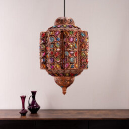 Valuelights Leyla Moroccan Bazaar Style Bronze Lantern Easy Fit Ceiling Light Shade With Multi Coloured Jewels And Bulb (D)30Cm - thumbnail 2