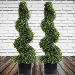 Pair Of 3Ft Artificial Topiary Spiral With Pot Garden Indoor Outdoor Wall Door Decoration Plant Potted Weatherproof Trees 90Cm - thumbnail 3