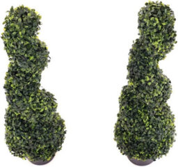 Pair Of 3Ft Artificial Topiary Spiral With Pot Garden Indoor Outdoor Wall Door Decoration Plant Potted Weatherproof Trees 90Cm - thumbnail 2