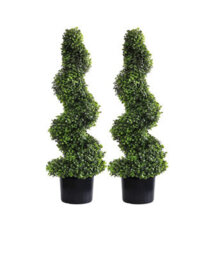 Pair Of 3Ft Artificial Topiary Spiral With Pot Garden Indoor Outdoor Wall Door Decoration Plant Potted Weatherproof Trees 90Cm - thumbnail 1