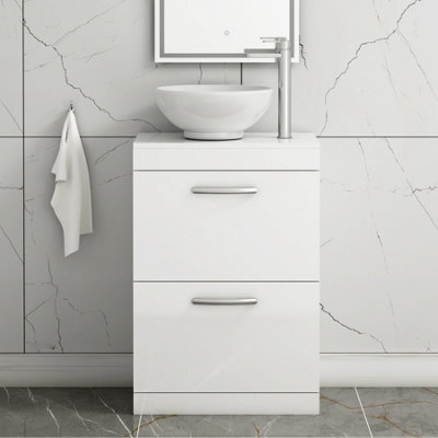 Royal Bathrooms 600mm Floor Standing Vanity Unit 2 Drawer Gloss White & Countertop Basin - Breeze - image 1