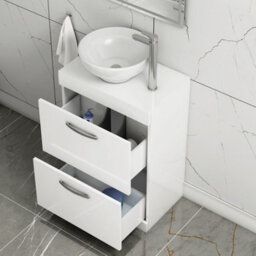 Royal Bathrooms 600mm Floor Standing Vanity Unit 2 Drawer Gloss White & Countertop Basin - Breeze - thumbnail 3