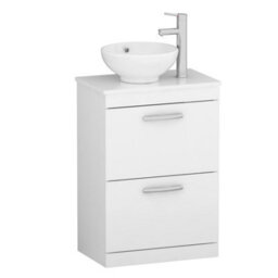 Royal Bathrooms 600mm Floor Standing Vanity Unit 2 Drawer Gloss White & Countertop Basin - Breeze - thumbnail 4