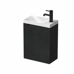 Affine 400mm Bathroom Cloakroom Vanity Unit Basin Sink Wall Hung Storage Fluted Black - thumbnail 4