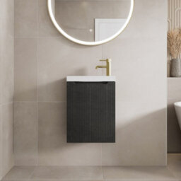 Affine 400mm Bathroom Cloakroom Vanity Unit Basin Sink Wall Hung Storage Fluted Black - thumbnail 1