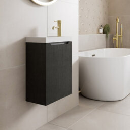 Affine 400mm Bathroom Cloakroom Vanity Unit Basin Sink Wall Hung Storage Fluted Black - thumbnail 2