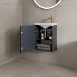 Affine 400mm Bathroom Cloakroom Vanity Unit Basin Sink Wall Hung Storage Fluted Black - thumbnail 3