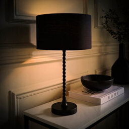 Valuelights Maeve Black Fabric Drum Lamp Shade Matte Black Bobbin Bobble Table Lamp And Bulb - thumbnail 5