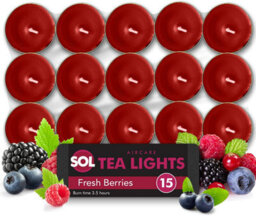 SOL 75Pk Fresh Berries Scented Tea Lights - Tea Lights Candles - Long Burning Hours Tealights - Scented Tea Light Candles, Red Candles
