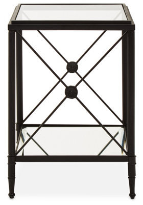 Orsina Square Black Finish Side Table, Two Tier Glass Shelves With Cross Frame Design, Monochrome Accent - image 1
