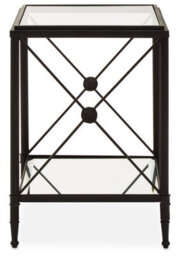 Orsina Square Black Finish Side Table, Two Tier Glass Shelves With Cross Frame Design, Monochrome Accent - thumbnail 1