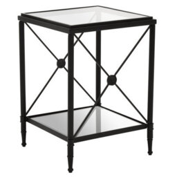 Orsina Square Black Finish Side Table, Two Tier Glass Shelves With Cross Frame Design, Monochrome Accent - thumbnail 4