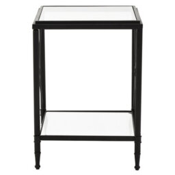 Orsina Square Black Finish Side Table, Two Tier Glass Shelves With Cross Frame Design, Monochrome Accent - thumbnail 3