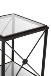 Orsina Square Black Finish Side Table, Two Tier Glass Shelves With Cross Frame Design, Monochrome Accent - thumbnail 2