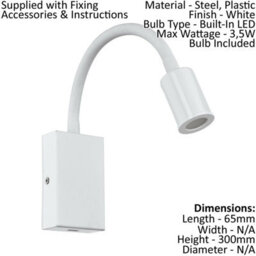 Stylish White Steel Led Wall Light With Rocker Switch And Bulb Included - thumbnail 2