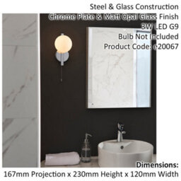 Chrome Contemporary Bathroom Wall Light & Opal Sphere Glass Shade Ip44 Rated - thumbnail 2